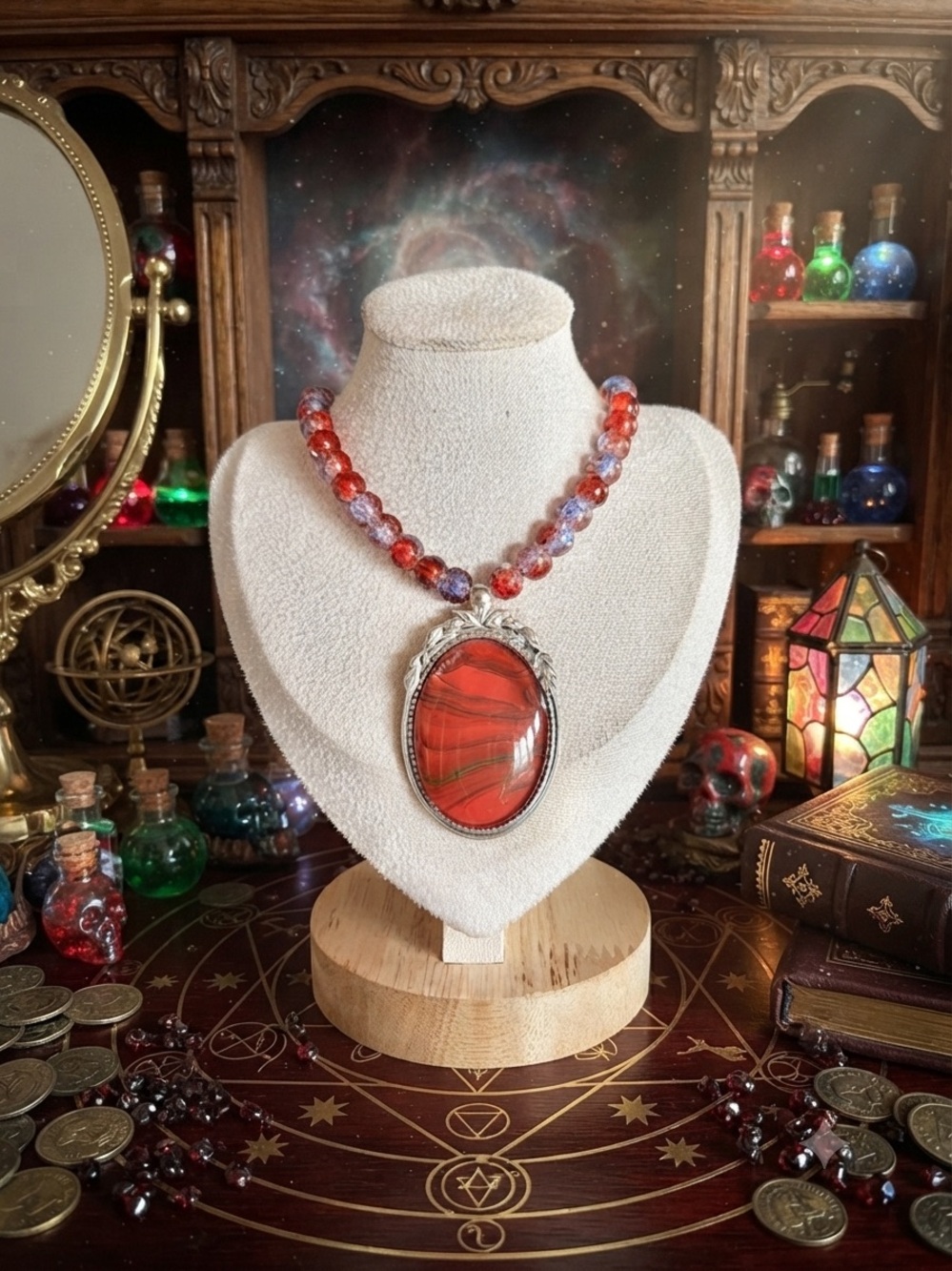One of a kind Handcrafted Red Necklace with Faceted Beads Jewelry vintage